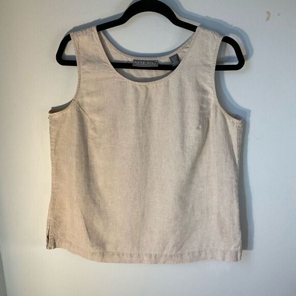 Kate Hill 100% Linen Tank Top, PL. Wheat. Capsule Wardrobe - Picture 7 of 11